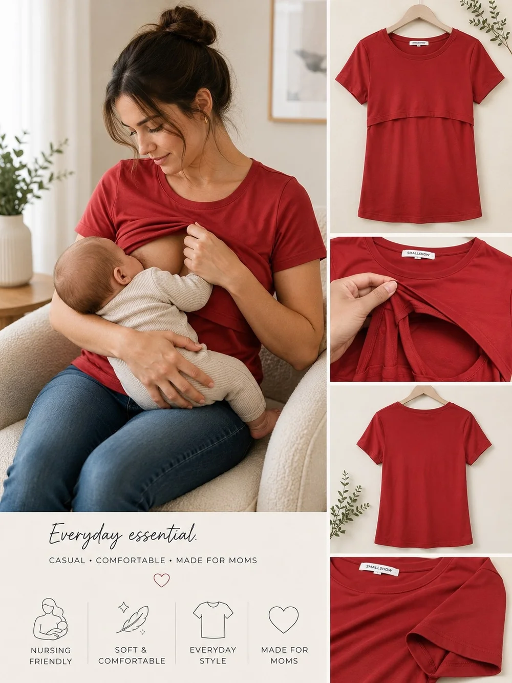 Smallshow Red Medium  Breastfeeding Top